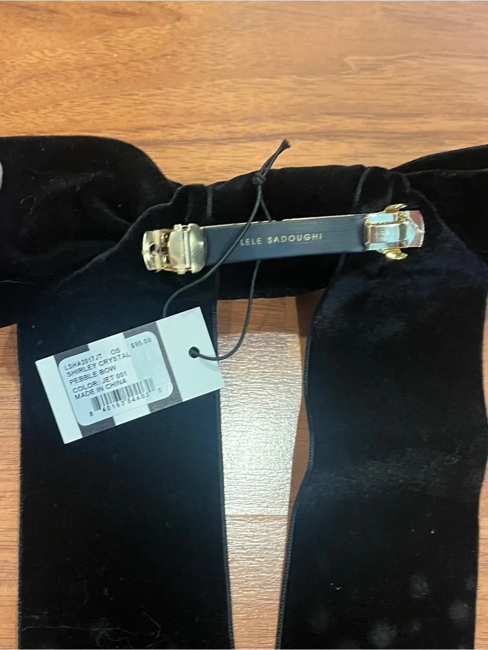 Lele Sadoughi Shirley Crystal Jet Pebble Bow - NWT